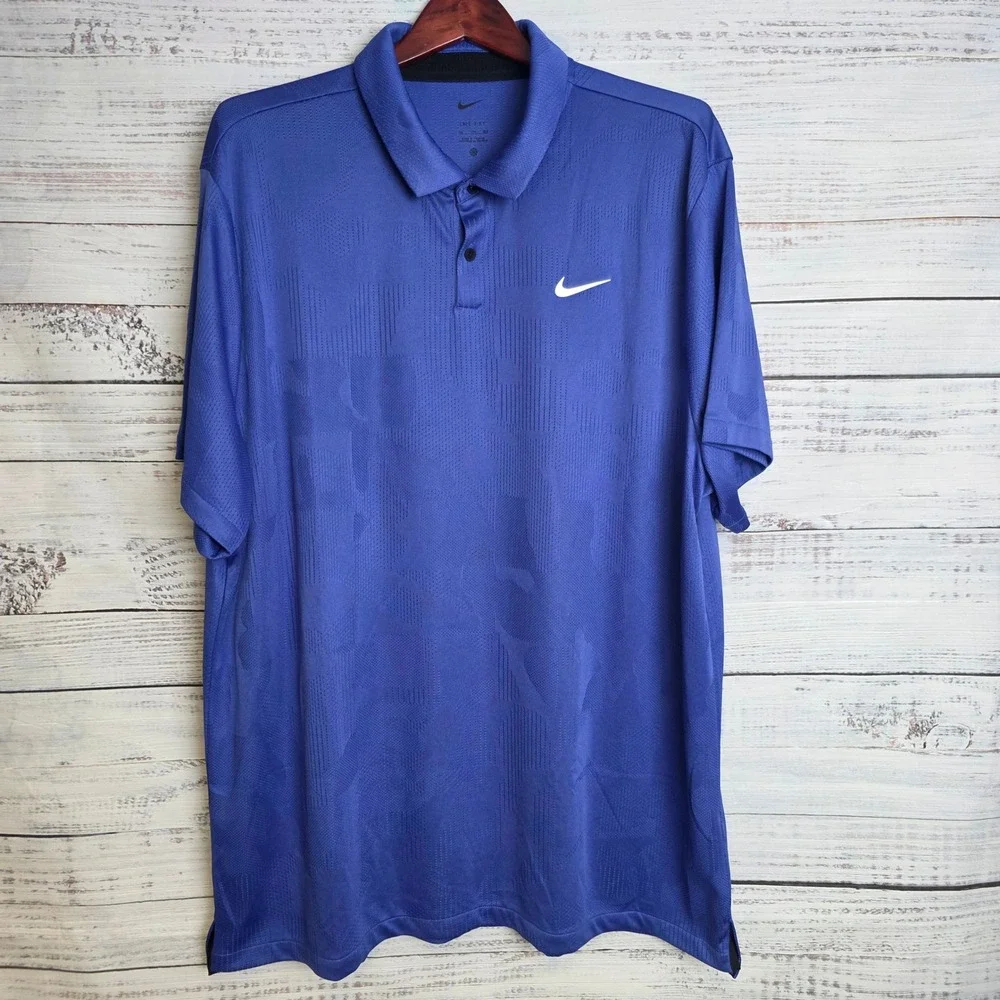Nike Dri-FIT Tour Jacquard Golf Polo Mens 2XL Blue Performance Short Sleeve
